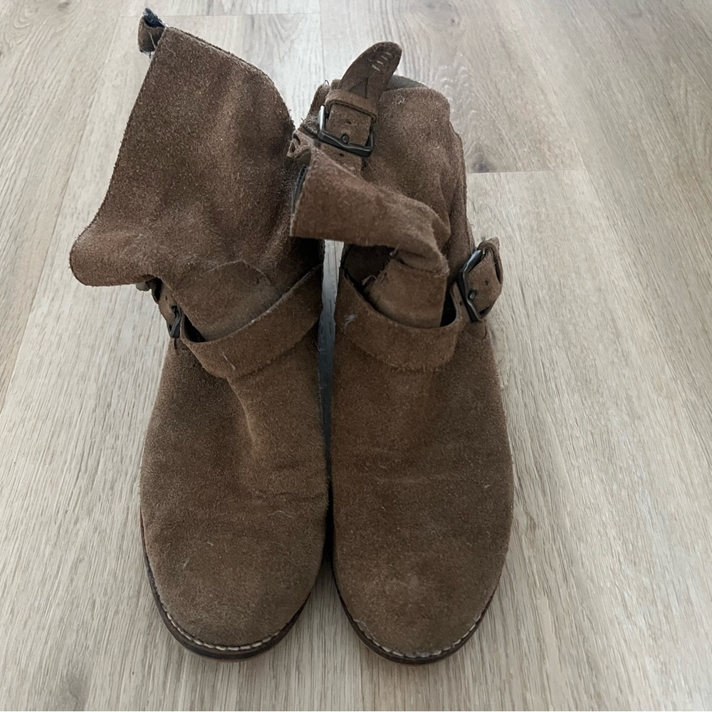 Brown Suede Ankle Boots with Buckle